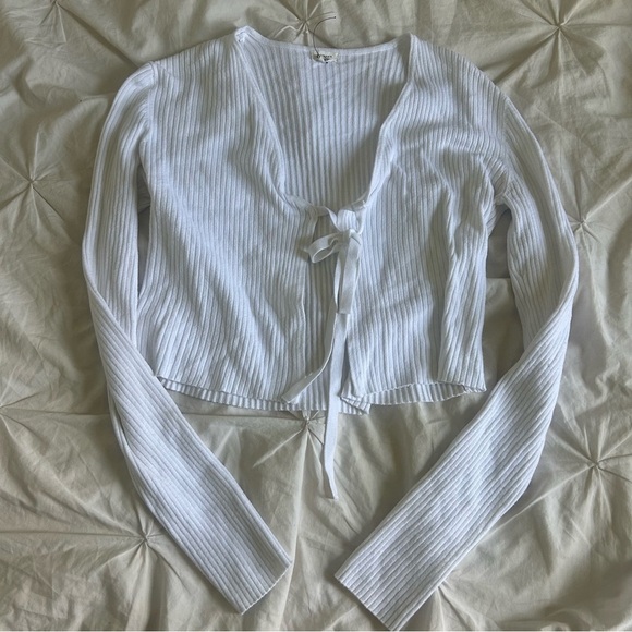 Garage White Flyaway Cardigan Cropped Long Sleeve Small - Picture 2 of 11